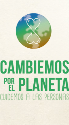 Logo español de la campaña "Cambiemos por el planeta, cuidemos a las personas"