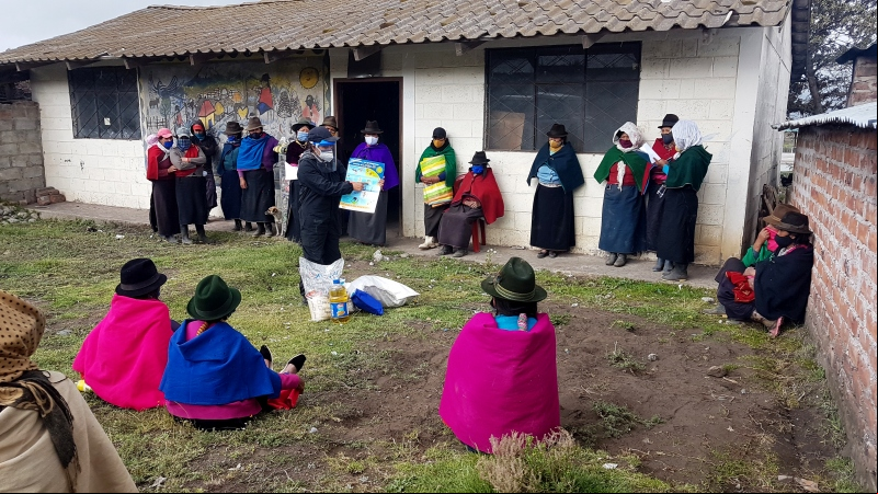 Reparto de ayuda humanitaria a los afectados por la crisis del coronavirus y el volcán Sangay en la región del Chimborazo en Ecuador