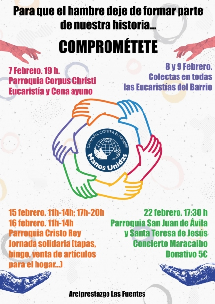 Calendario de actividades del Arciprestazgo de Las Fuentes a beneficio de Manos Unidas