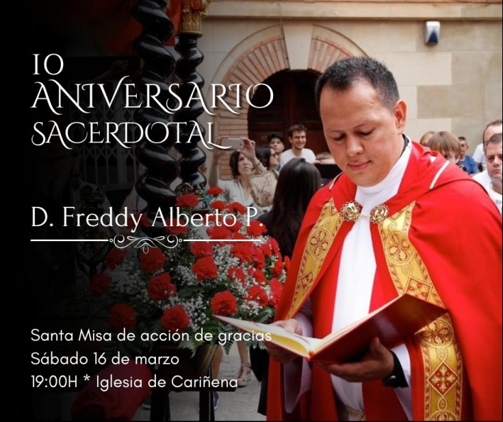 X Aniversario Sacerdotal de D. Freddy Pérez, Consiliario de Manos Unidas y párroco de Cariñena