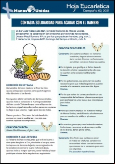 Hoja Eucarística Jornada Nacional de 2021. Manos Unidas