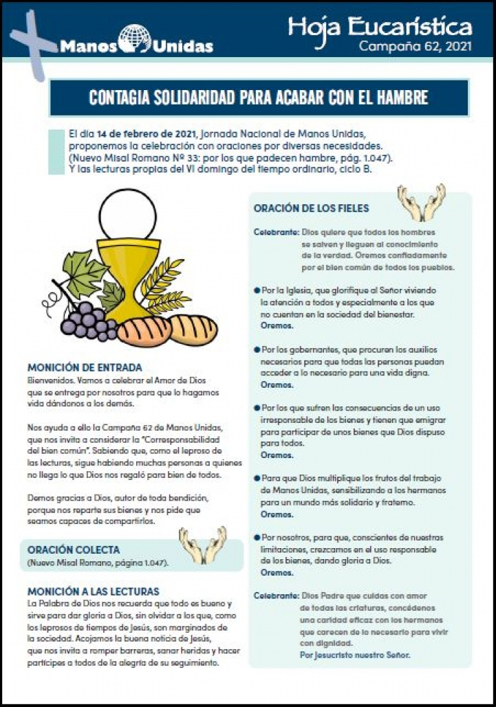 Hoja Eucarística Jornada Nacional de 2021. Manos Unidas