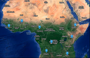 Mapa de los proyectos de emergencia contra el coronavirus en África